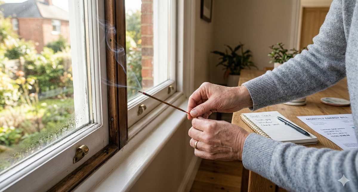 Homeowner checking energy efficiency around the house